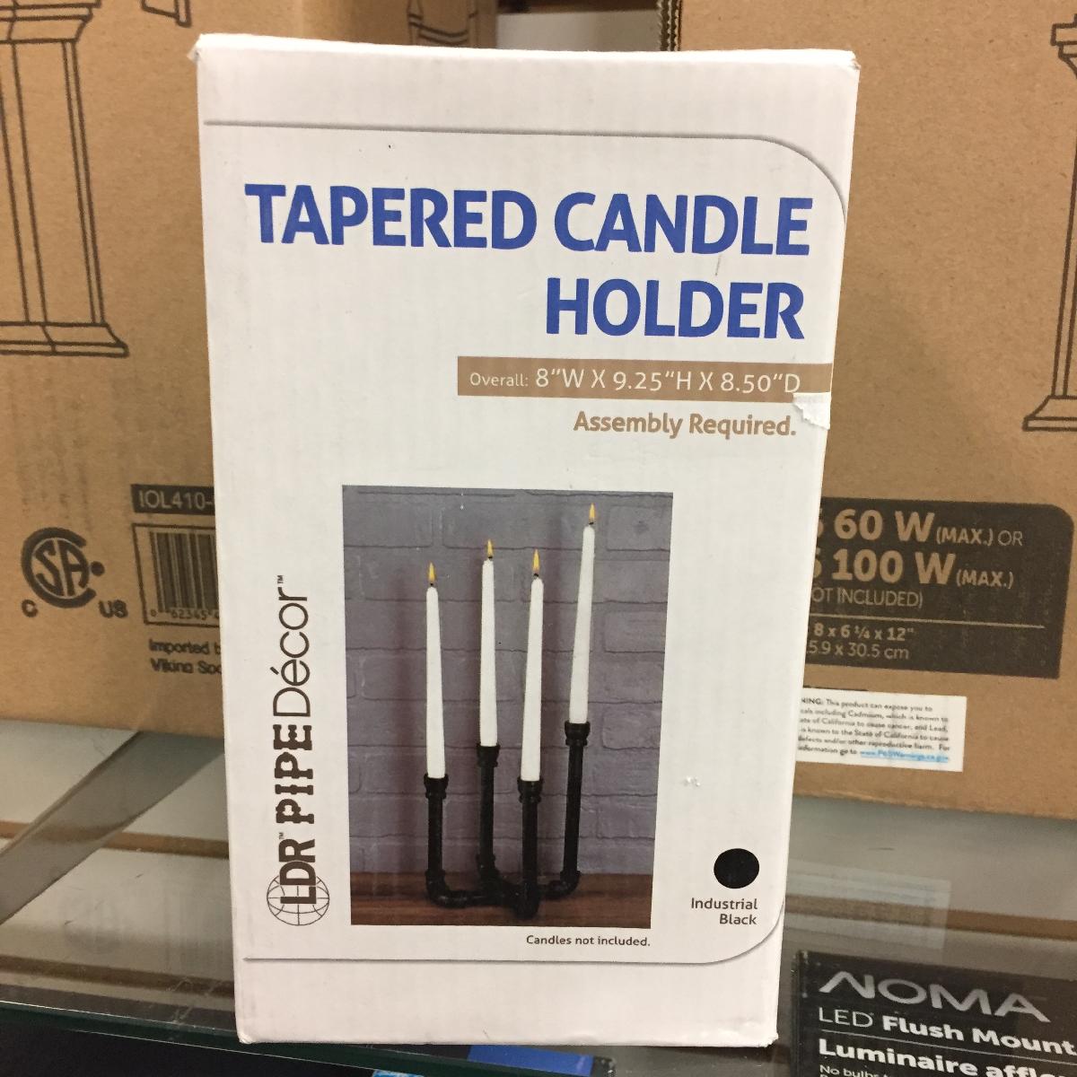 TAPERED CANDLE HOLDER 4 BRANCH, BLACK PIPE