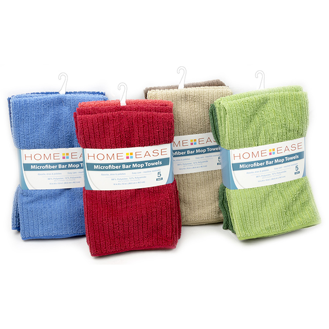 Home Ease 5 Pack Microfiber Bar Mop Towels, Assorted